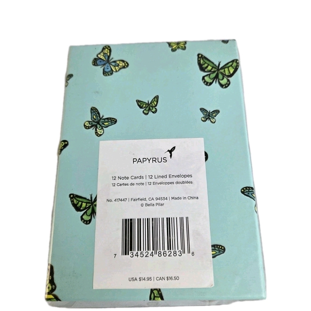 Papyrus Bella Pilar Blank Note Card & Envelope Glitter Butterfly Dress Set of 15 - Picture 2 of 5